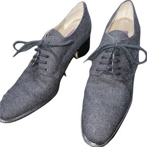Phyllis Poland Low Heel Lace Up Gray Wool Oxfords sz 6.5